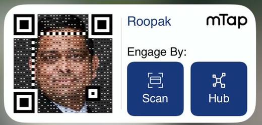 mTap lock screen widget showing a personal QR code with shortcuts to capture and to the Hub.